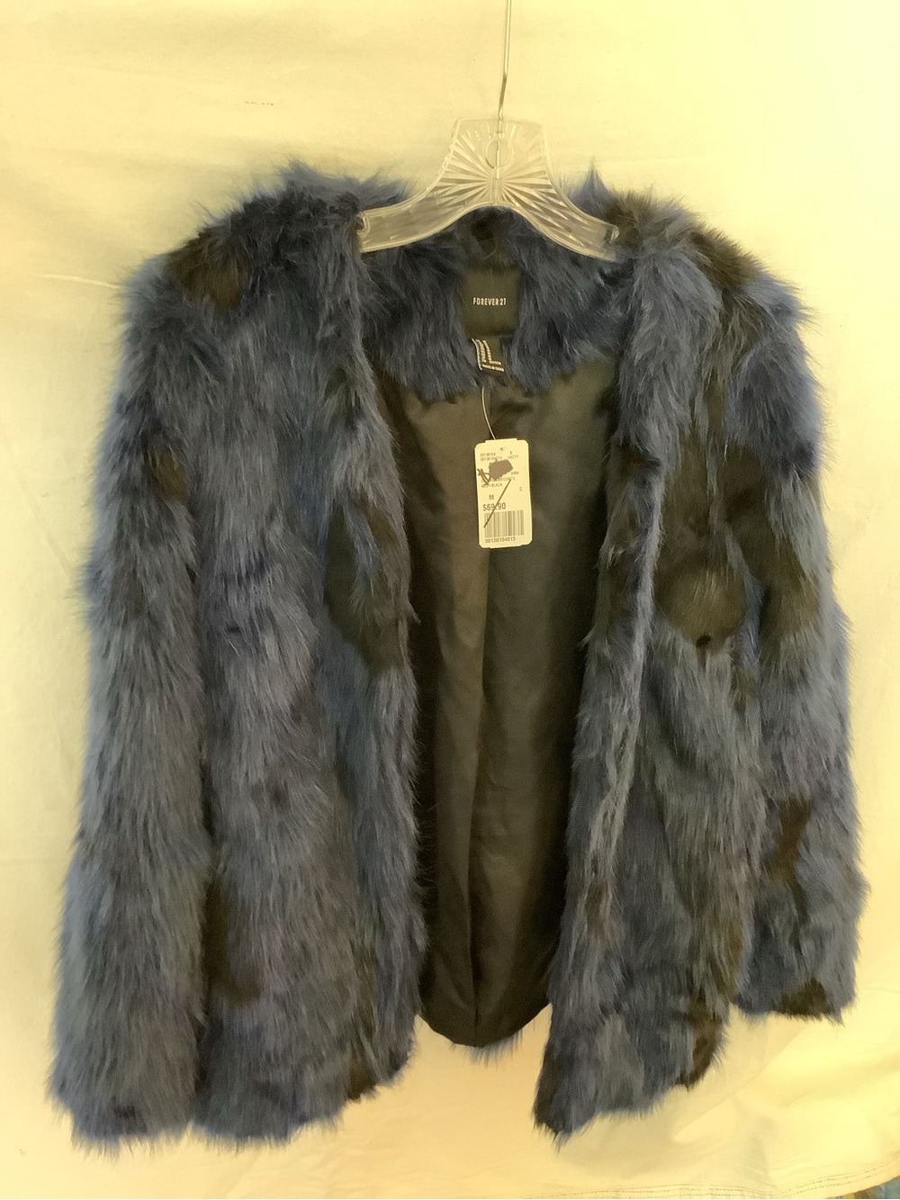Forever 21 Navy Blue Faux Fur Teddy Jacket with Black Accents
